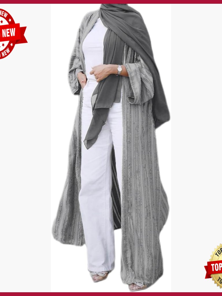 Long Sleeve Open Front Cardigan Abaya Kimono Loose Fit Muslim Robe